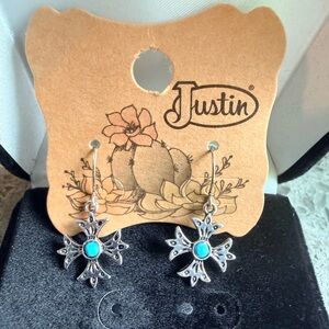 Justin Boots Silver and Faux Turquoise Earrings, NWT